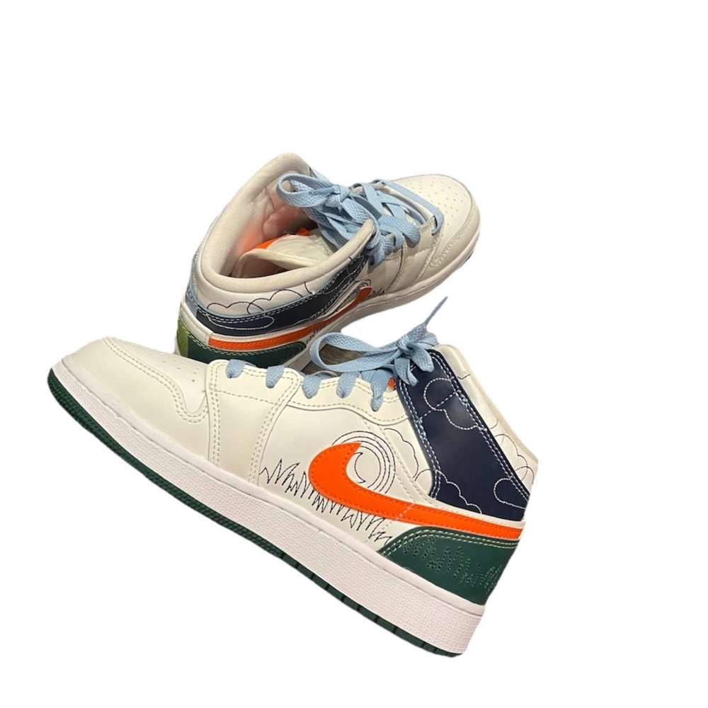 Nike Air Jordan 1 Mid SE Stitch Multicolor DX2462-100 GS New 5Y